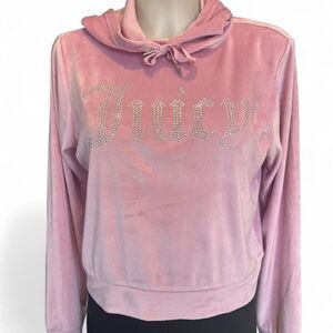 Juicy Couture Pink Velour Hoodie - Y2K Rhinestone Front Logo - Women's Medium